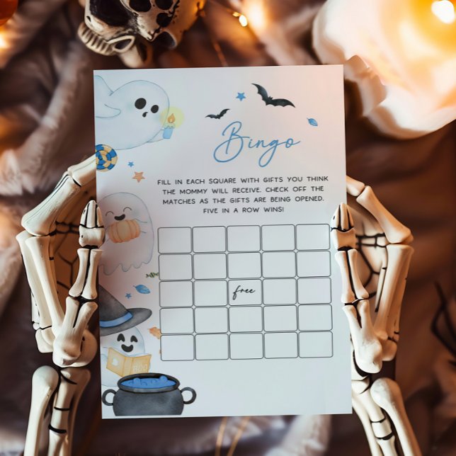 Papier Blue Little Boo Halloween Baby shower Bingo Jeu (Blue Little Boo Baby Shower Bingo Game)