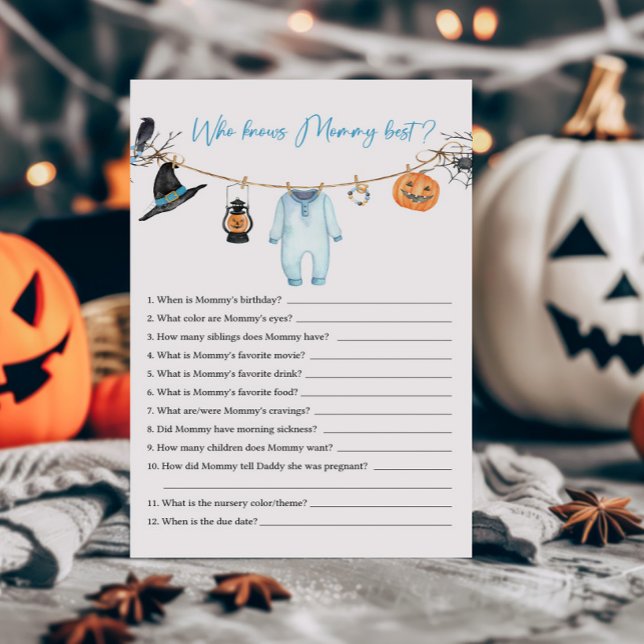 Papier Blue Little Boo Halloween Qui connaît maman meille (Halloween Baby Clothes Baby Shower Who knows Mommy Best Game)