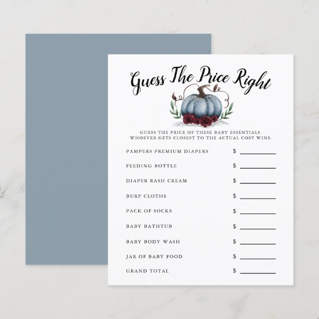 Papier Blue Little Citrouille Baby shower Devine Le Prix (Devant / Derrière)