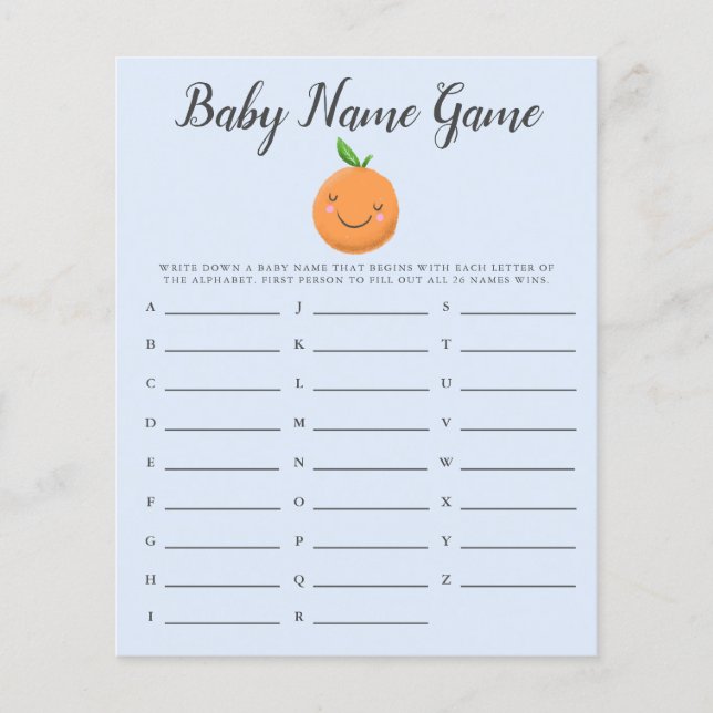 Papier Blue Little Cutie Baby Name Shower Jeu (Devant)