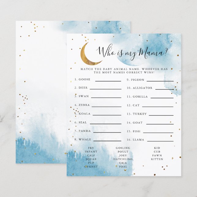 Papier Blue Moon Qui Est Mon Baby shower Mama Jeu (Devant / Derrière)