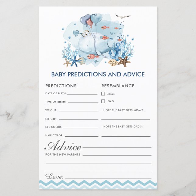 Papier Blue Nautical Whale Baby Prédictions et conseils (Devant)