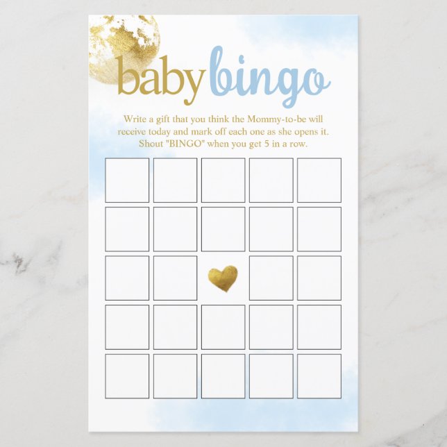Papier Blue Over the Moon Baby Bingo Baby shower Jeu (Devant)