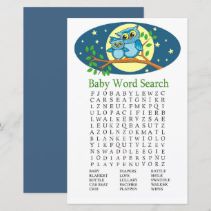 Papier Blue Owl Baby shower Word Search Jeu