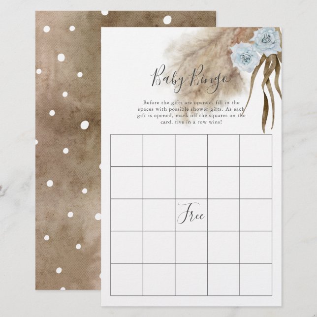 Papier Blue Pampas Grass Baby shower Bingo Jeu (Devant / Derrière)
