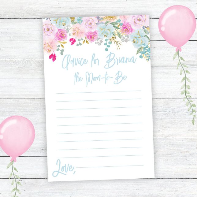 Papier Blue Peach Floral Boy Baby shower Conseils de jeu (Créateur téléchargé)