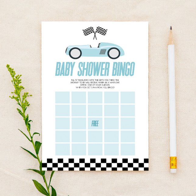 Papier Blue Race Car Bingo Baby shower Jeu (Créateur téléchargé)