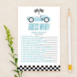 Papier Blue Race Car Devinez Qui Baby shower Jeu