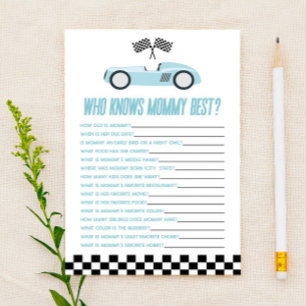 Papier Blue Race Car Qui Connaît Maman Baby shower Jeu