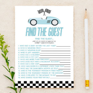 Papier Blue Race Car Trouvez Le Jeu Du Baby shower Invité