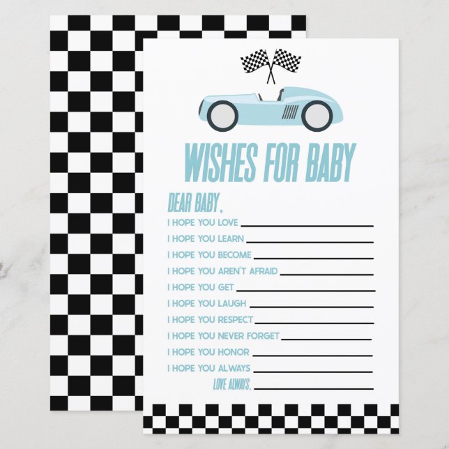 Papier Blue Race Car Wings For Baby shower Game (Devant / Derrière)