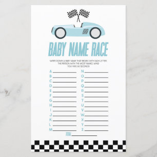 Papier Blue Race Nom de voiture Course Baby shower Jeu