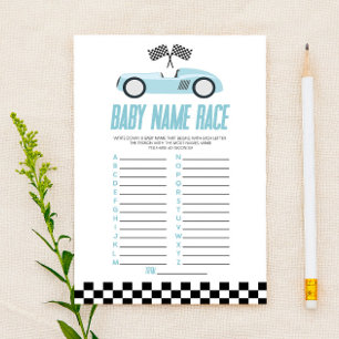 Papier Blue Race Nom de voiture Course Baby shower Jeu