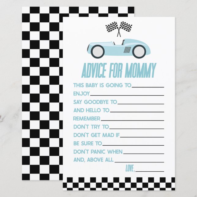Papier Blue Race Voiture Conseil Baby shower Activité de  (Devant / Derrière)