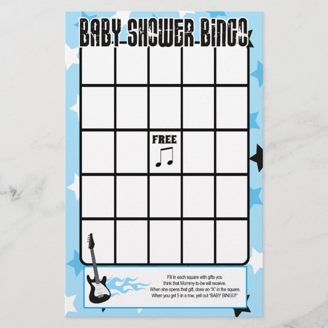 Papier Blue Rock Star Baby shower Bingo Jeu (Devant)