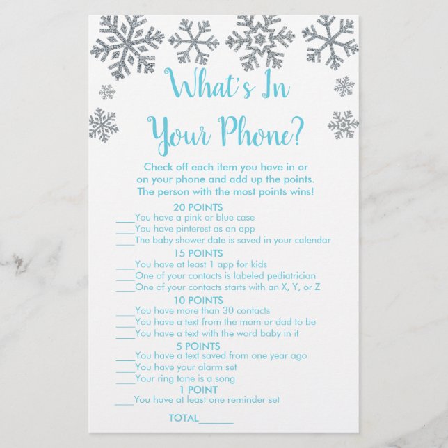 Papier Blue & Silver Snowflake What's In Your Phone Game (Devant)