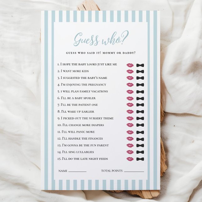 Papier Blue Stripes Baby shower Devinez Qui Joue (Créateur téléchargé)