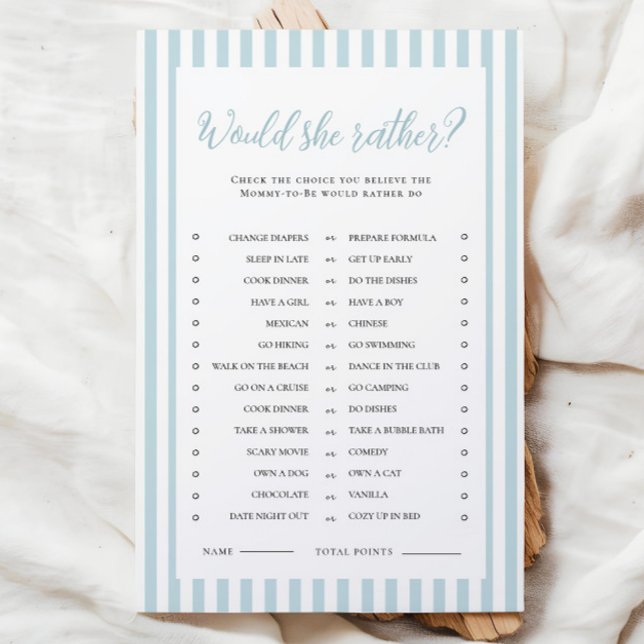 Papier Blue Stripes Baby shower Voudrait-Elle Plutôt (Créateur téléchargé)