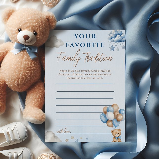 Papier Blue Teddy Bear Balloons Family Tradition Card (Créateur téléchargé)