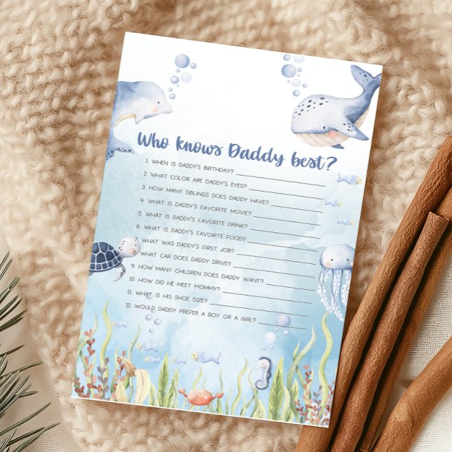 Papier Blue Under the Sea Shower Who Knows Daddy Game (Under the Sea Baby Shower Game)