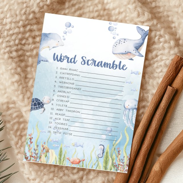 Papier Blue Under the Sea Shower Word Scramble Game (Under the Sea Baby Shower Game)