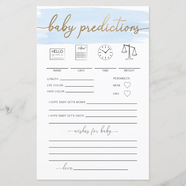 Papier Blue Watercolor Baby Predictions Jeu (Devant)