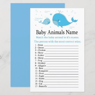Papier Blue Whale Baby Animaux Nom Jeu