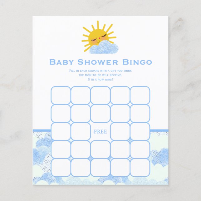 Papier Blue White Clouds & Sun Baby shower Jeu de Bingo (Devant)