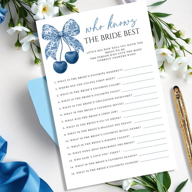 Papier Blue Who knows the Bride Best Bridal Shower Game (Créateur téléchargé)