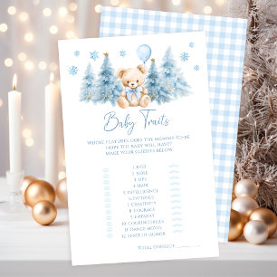 Papier Blue Winter Teddy Bear Bébé Garçon Douche Traits J