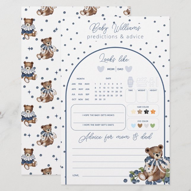 Papier Blueberry Dusty Blue Beat Baby Boy Prediction Jeu (Devant / Derrière)