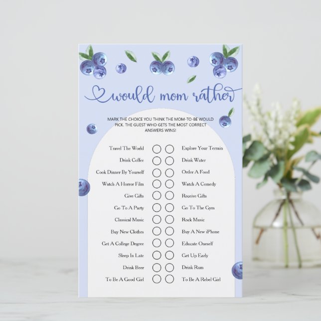 Papier Blueberry Sweet Aquarelle Garçon Baby shower Jeu (Debout devant)