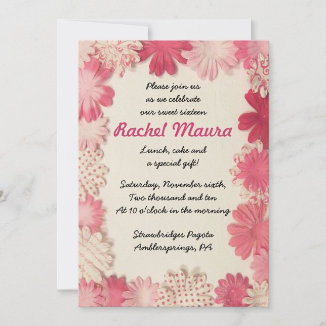 Papier Blume Hot Pink 16 . Geburtstag 16 Einladung (Vorderseite)