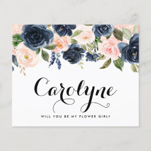 Papier Blush and Navy Flowers will you be My Flower Girl