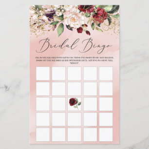 Papier Blush Bourgogne Floral Boho Bride jeu de bingo