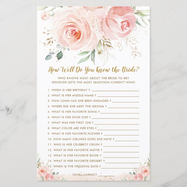 Papier Blush Floral Bridal Comme Vous Connaissez Bien Le  (Devant)
