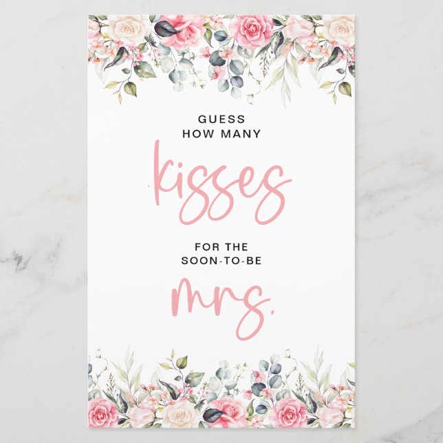 Papier Blush Floral | Combien de baisers pour le jeu de l (Devant)