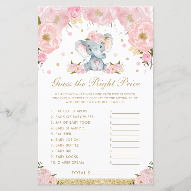 Papier Blush Floral Elephant Devine le bon jeu de prix (Devant)