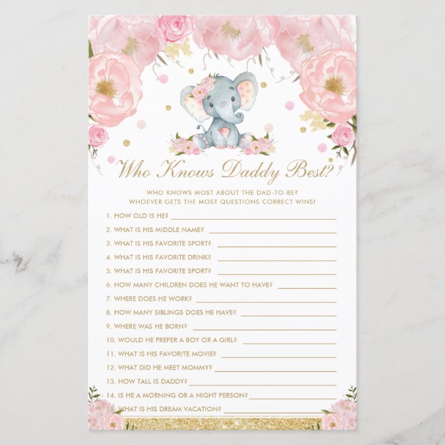 Papier Blush Floral Elephant Qui Connaît Daddy Meilleur J (Devant)