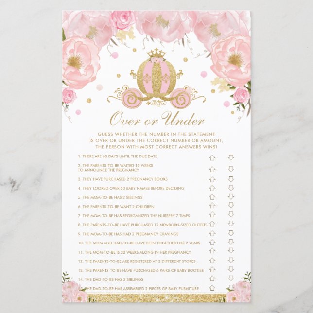 Papier Blush Floral Princess Baby Over or Under Game (Devant)