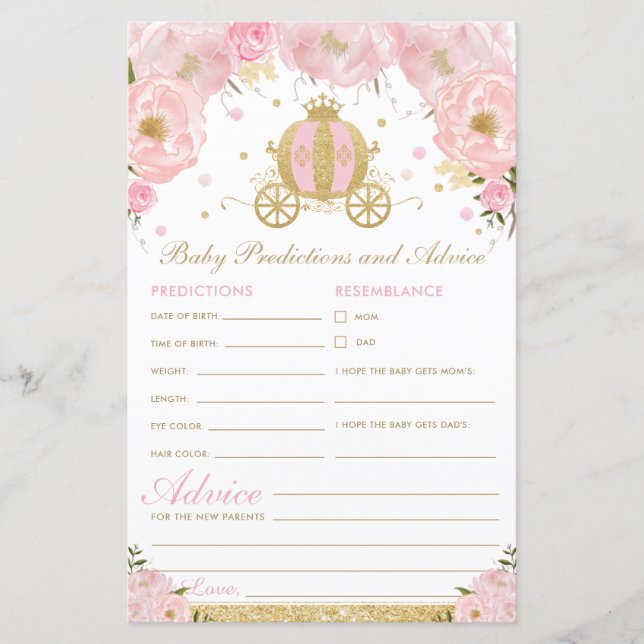 Papier Blush Floral Princess Baby Predictions et conseils (Devant)