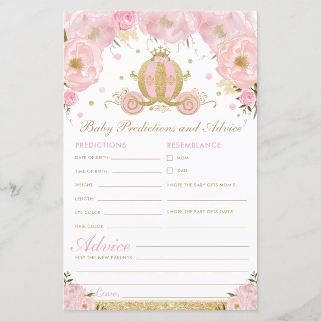 Papier Blush Floral Princess Baby Predictions et conseils (Devant)