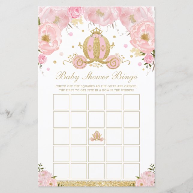 Papier Blush Floral Princess Baby shower Jeu de Bingo (Devant)