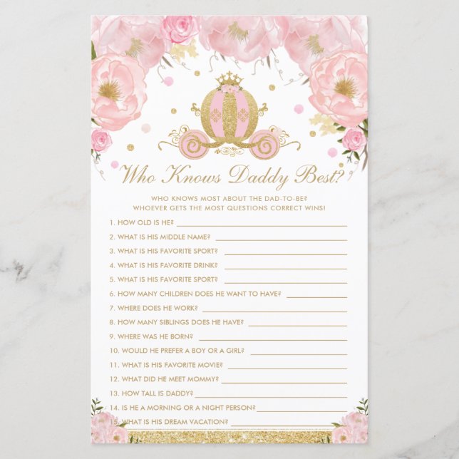Papier Blush Floral Princess Qui Connaît Papa Meilleur Je (Devant)