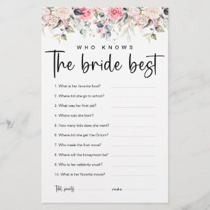 Papier Blush Floral Qui connaît le mieux la mariée ?