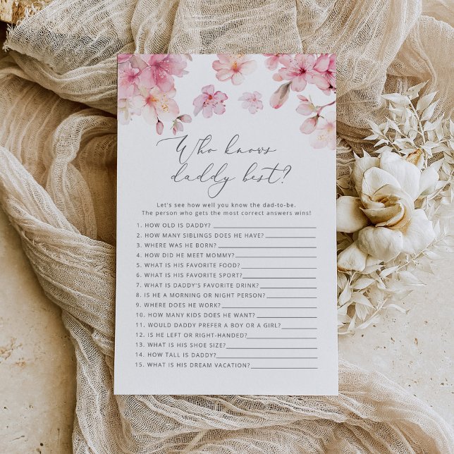Papier Blush floral Qui connaît papa meilleur baby shower (Créateur téléchargé)