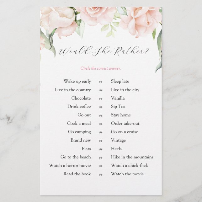 Papier Blush Floral Voudrait-Elle Plutôt Fête des mariées (Devant)