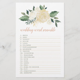 Papier Blush Gold Vert Floral Mariage Mot Jeu Scramble