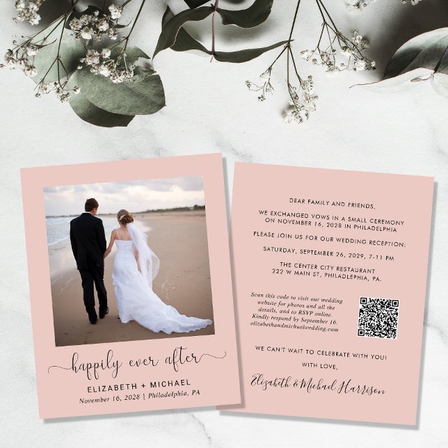 Papier Blush Photo QR Code Mariage Réception Invitation (Créateur téléchargé)