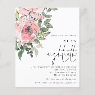 PAPIER Blush Pink Floral Achtzigste Party Einladun